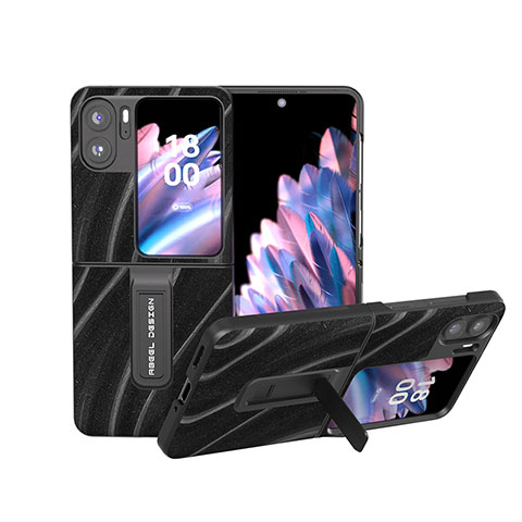 Coque Luxe Cuir et Plastique Housse Etui Mat BH15 pour Oppo Find N2 Flip 5G Noir