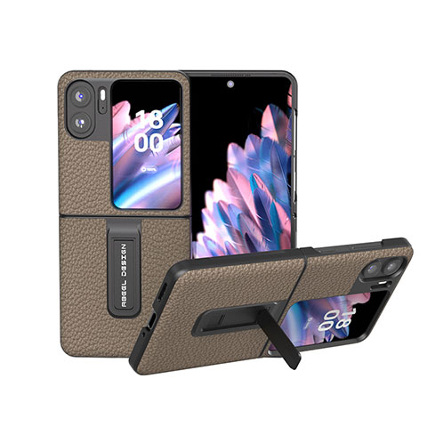 Coque Luxe Cuir et Plastique Housse Etui Mat BH16 pour Oppo Find N2 Flip 5G Gris