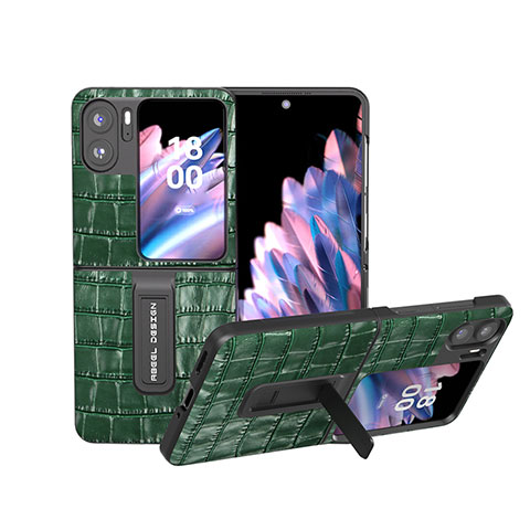 Coque Luxe Cuir et Plastique Housse Etui Mat BH17 pour Oppo Find N2 Flip 5G Vert