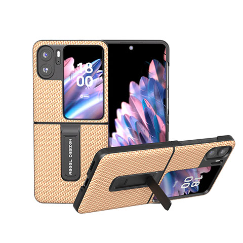 Coque Luxe Cuir et Plastique Housse Etui Mat BH18 pour Oppo Find N2 Flip 5G Or