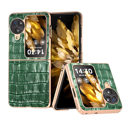 Coque Luxe Cuir et Plastique Housse Etui Mat BH19 pour Oppo Find N3 Flip 5G Vert