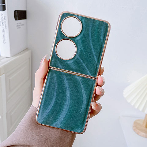 Coque Luxe Cuir et Plastique Housse Etui Mat BH2 pour Huawei Pocket S Vert