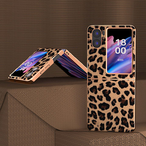 Coque Luxe Cuir et Plastique Housse Etui Mat BH2 pour Oppo Find N2 Flip 5G Brun Clair