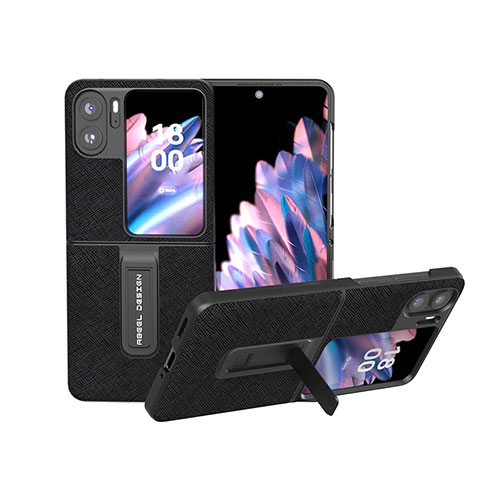 Coque Luxe Cuir et Plastique Housse Etui Mat BH20 pour Oppo Find N2 Flip 5G Noir