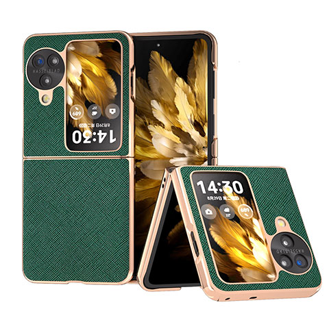 Coque Luxe Cuir et Plastique Housse Etui Mat BH26 pour Oppo Find N3 Flip 5G Vert