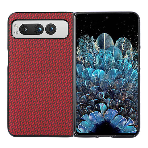 Coque Luxe Cuir et Plastique Housse Etui Mat BH3 pour Google Pixel Fold 5G Rouge