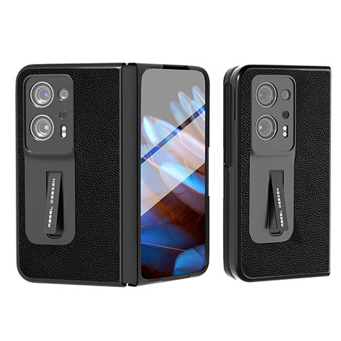 Coque Luxe Cuir et Plastique Housse Etui Mat BH3 pour Oppo Find N2 5G Noir