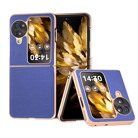 Coque Luxe Cuir et Plastique Housse Etui Mat BH30 pour Oppo Find N3 Flip 5G Bleu