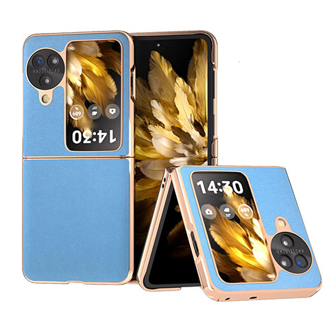 Coque Luxe Cuir et Plastique Housse Etui Mat BH30 pour Oppo Find N3 Flip 5G Bleu Ciel