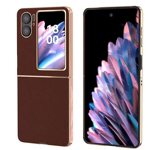 Coque Luxe Cuir et Plastique Housse Etui Mat BH5 pour Oppo Find N2 Flip 5G Vin Rouge