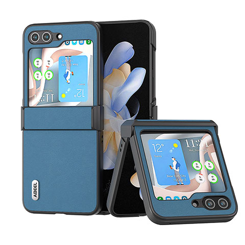 Coque Luxe Cuir et Plastique Housse Etui Mat BH5 pour Samsung Galaxy Z Flip5 5G Bleu Ciel