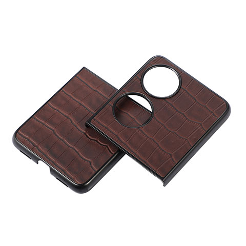 Coque Luxe Cuir et Plastique Housse Etui Mat BH6 pour Huawei P50 Pocket Marron