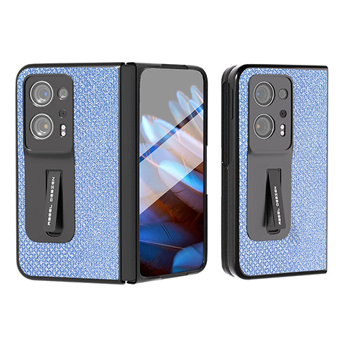 Coque Luxe Cuir et Plastique Housse Etui Mat BH6 pour Oppo Find N2 5G Bleu