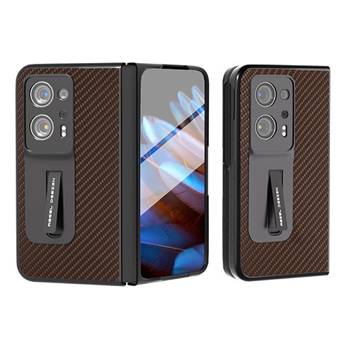 Coque Luxe Cuir et Plastique Housse Etui Mat BH7 pour Oppo Find N2 5G Marron