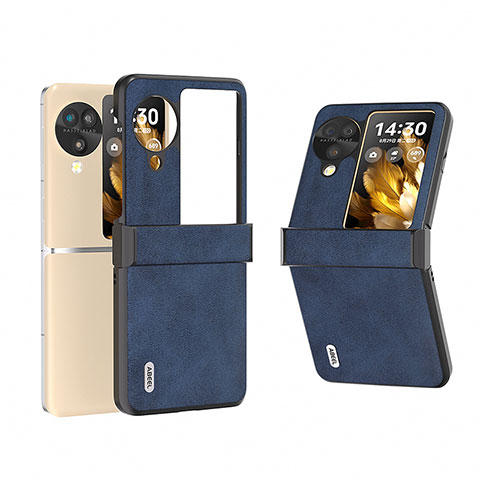 Coque Luxe Cuir et Plastique Housse Etui Mat BH7 pour Oppo Find N3 Flip 5G Bleu