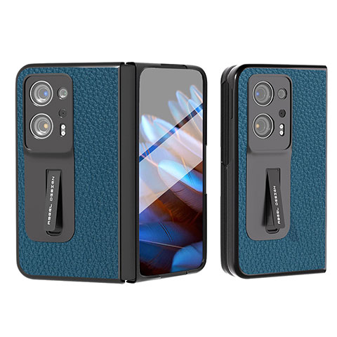 Coque Luxe Cuir et Plastique Housse Etui Mat BH8 pour Oppo Find N2 5G Bleu