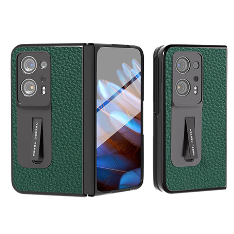 Coque Luxe Cuir et Plastique Housse Etui Mat BH8 pour Oppo Find N2 5G Vert