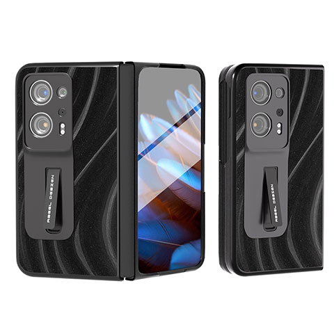 Coque Luxe Cuir et Plastique Housse Etui Mat BH9 pour Oppo Find N2 5G Noir