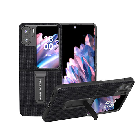 Coque Luxe Cuir et Plastique Housse Etui Mat BH9 pour Oppo Find N2 Flip 5G Noir