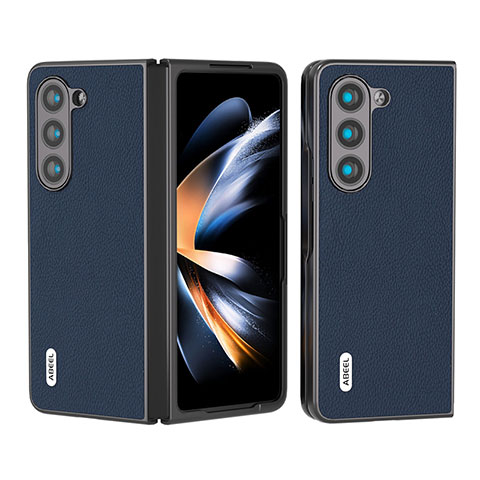 Coque Luxe Cuir et Plastique Housse Etui Mat BH9 pour Samsung Galaxy Z Fold5 5G Bleu