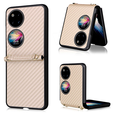 Coque Luxe Cuir et Plastique Housse Etui Mat BY1 pour Huawei Pocket S Or