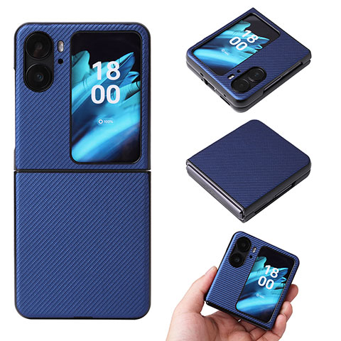 Coque Luxe Cuir et Plastique Housse Etui Mat BY1 pour Oppo Find N2 Flip 5G Bleu