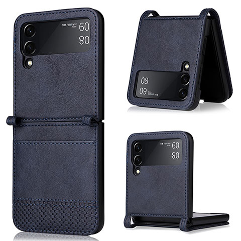 Coque Luxe Cuir et Plastique Housse Etui Mat BY1 pour Samsung Galaxy Z Flip3 5G Bleu