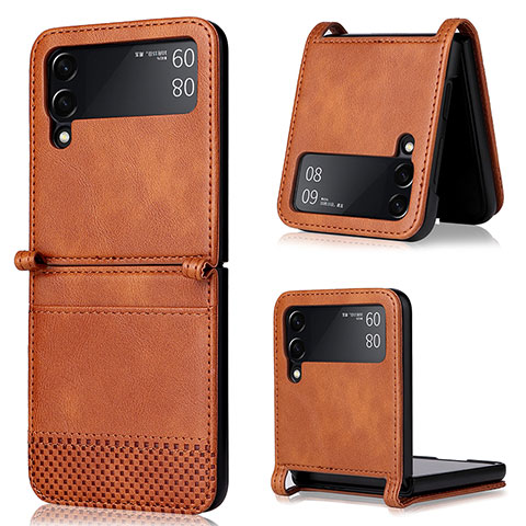 Coque Luxe Cuir et Plastique Housse Etui Mat BY1 pour Samsung Galaxy Z Flip3 5G Marron