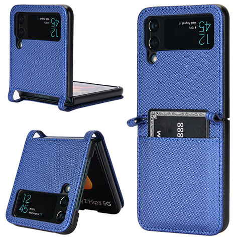 Coque Luxe Cuir et Plastique Housse Etui Mat BY1 pour Samsung Galaxy Z Flip4 5G Bleu