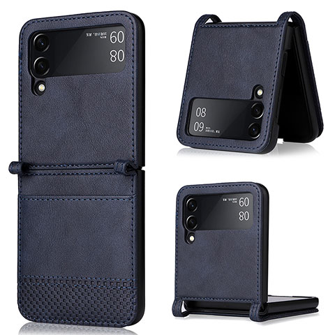 Coque Luxe Cuir et Plastique Housse Etui Mat BY2 pour Samsung Galaxy Z Flip4 5G Bleu