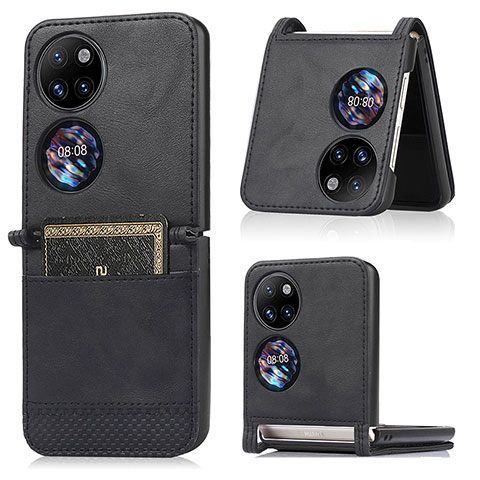 Coque Luxe Cuir et Plastique Housse Etui Mat BY3 pour Huawei P50 Pocket Noir