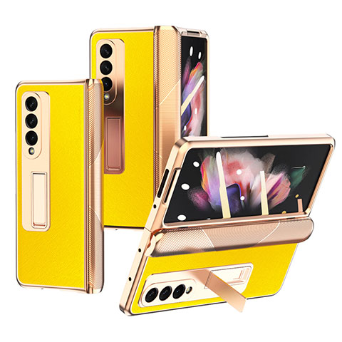 Coque Luxe Cuir et Plastique Housse Etui Mat C01 pour Samsung Galaxy Z Fold3 5G Jaune