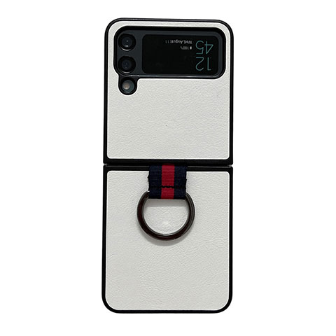 Coque Luxe Cuir et Plastique Housse Etui Mat C04 pour Samsung Galaxy Z Flip4 5G Blanc