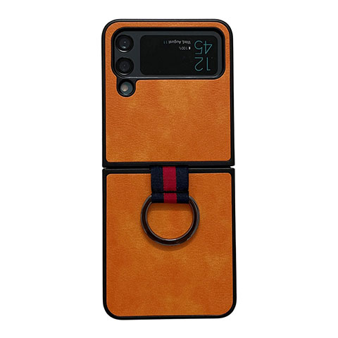 Coque Luxe Cuir et Plastique Housse Etui Mat C04 pour Samsung Galaxy Z Flip4 5G Orange