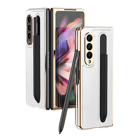 Coque Luxe Cuir et Plastique Housse Etui Mat C04 pour Samsung Galaxy Z Fold3 5G Blanc