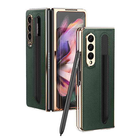 Coque Luxe Cuir et Plastique Housse Etui Mat C04 pour Samsung Galaxy Z Fold3 5G Vert