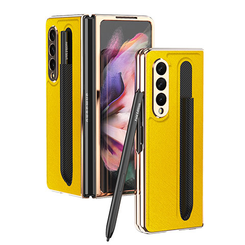 Coque Luxe Cuir et Plastique Housse Etui Mat C05 pour Samsung Galaxy Z Fold3 5G Jaune