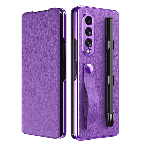 Coque Luxe Cuir et Plastique Housse Etui Mat C06 pour Samsung Galaxy Z Fold3 5G Violet