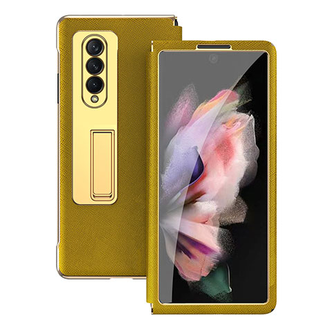 Coque Luxe Cuir et Plastique Housse Etui Mat C08 pour Samsung Galaxy Z Fold3 5G Jaune