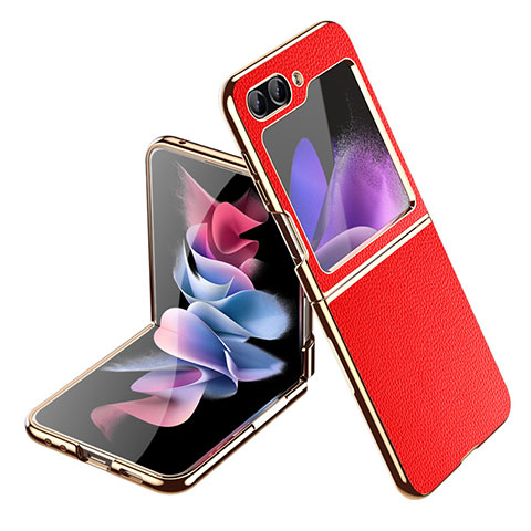 Coque Luxe Cuir et Plastique Housse Etui Mat GS2 pour Samsung Galaxy Z Flip5 5G Rouge