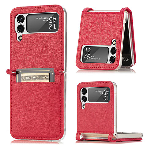 Coque Luxe Cuir et Plastique Housse Etui Mat H01 pour Samsung Galaxy Z Flip3 5G Rouge