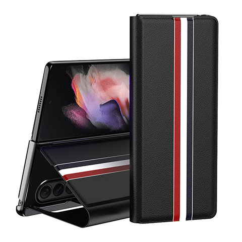 Coque Luxe Cuir et Plastique Housse Etui Mat H02 pour Samsung Galaxy Z Fold4 5G Noir