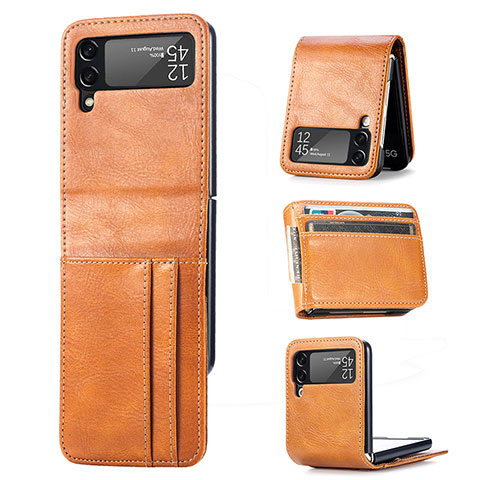 Coque Luxe Cuir et Plastique Housse Etui Mat H03 pour Samsung Galaxy Z Flip3 5G Marron