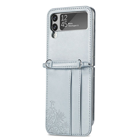 Coque Luxe Cuir et Plastique Housse Etui Mat H04 pour Samsung Galaxy Z Flip3 5G Gris