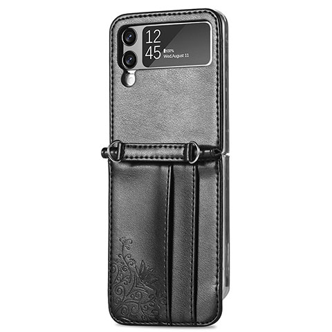 Coque Luxe Cuir et Plastique Housse Etui Mat H04 pour Samsung Galaxy Z Flip3 5G Noir