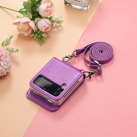 Coque Luxe Cuir et Plastique Housse Etui Mat H05 pour Samsung Galaxy Z Flip3 5G Violet