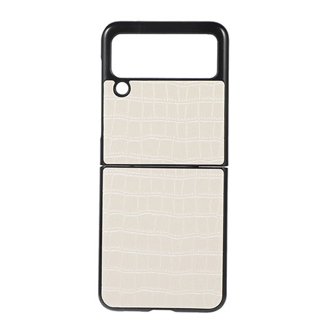 Coque Luxe Cuir et Plastique Housse Etui Mat H06 pour Samsung Galaxy Z Flip3 5G Blanc