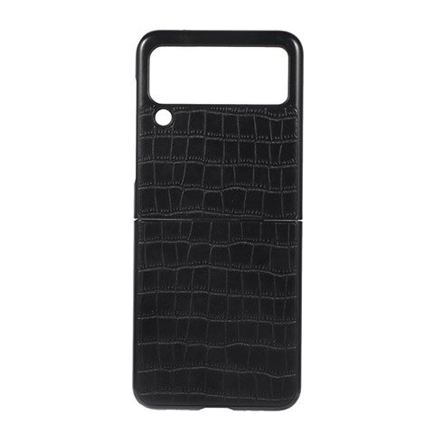 Coque Luxe Cuir et Plastique Housse Etui Mat H06 pour Samsung Galaxy Z Flip3 5G Noir