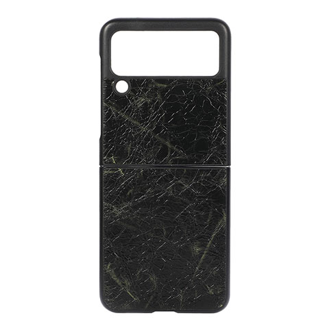 Coque Luxe Cuir et Plastique Housse Etui Mat H07 pour Samsung Galaxy Z Flip3 5G Noir