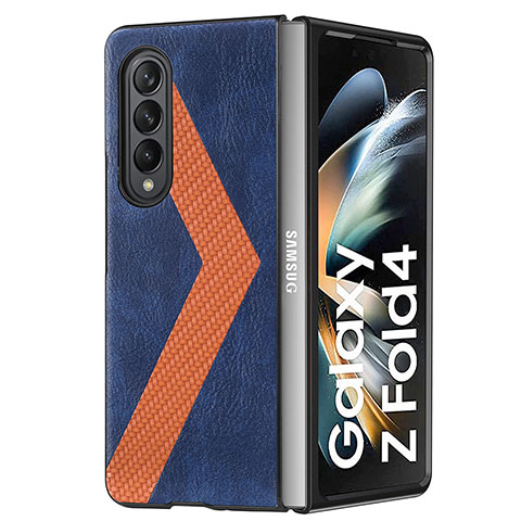 Coque Luxe Cuir et Plastique Housse Etui Mat H07 pour Samsung Galaxy Z Fold3 5G Bleu